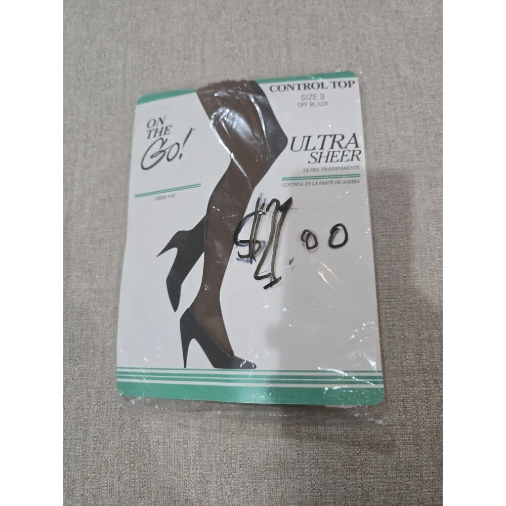 On The Go! Ultra Sheer Control Top Pantyhose Size 3 Off Black Sealed New